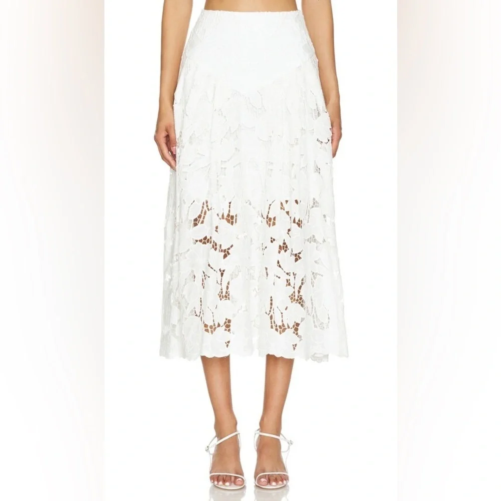 Karina Grimaldi Artemisa White Floral Lace Midi Skirt XS Boho